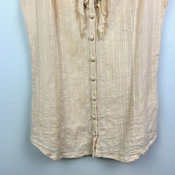 Armani Exchange Vintage Button Up Ruffle Top Sleeveless Blouse Cream Cotton S - Picture 3 of 8